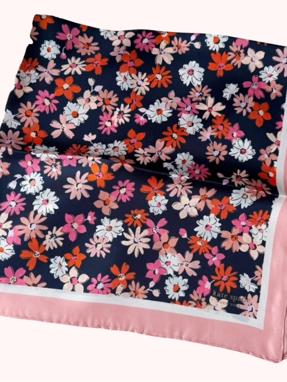 Kate Spade New York Floral Melody Silk Blend Square Scarf Pink Navy NWT - Picture 3 of 5